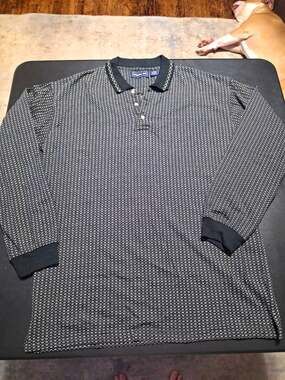 Bahama Bay Men's XL Black/White Geometric Long Sleeve Collared Polo Shirt